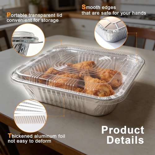 Heavy-Duty 8x8 Aluminum Pans with Lids by [Brand Name] - 35-Pack Disposable Square Baking Trays for Meal Prep & Food Storage
