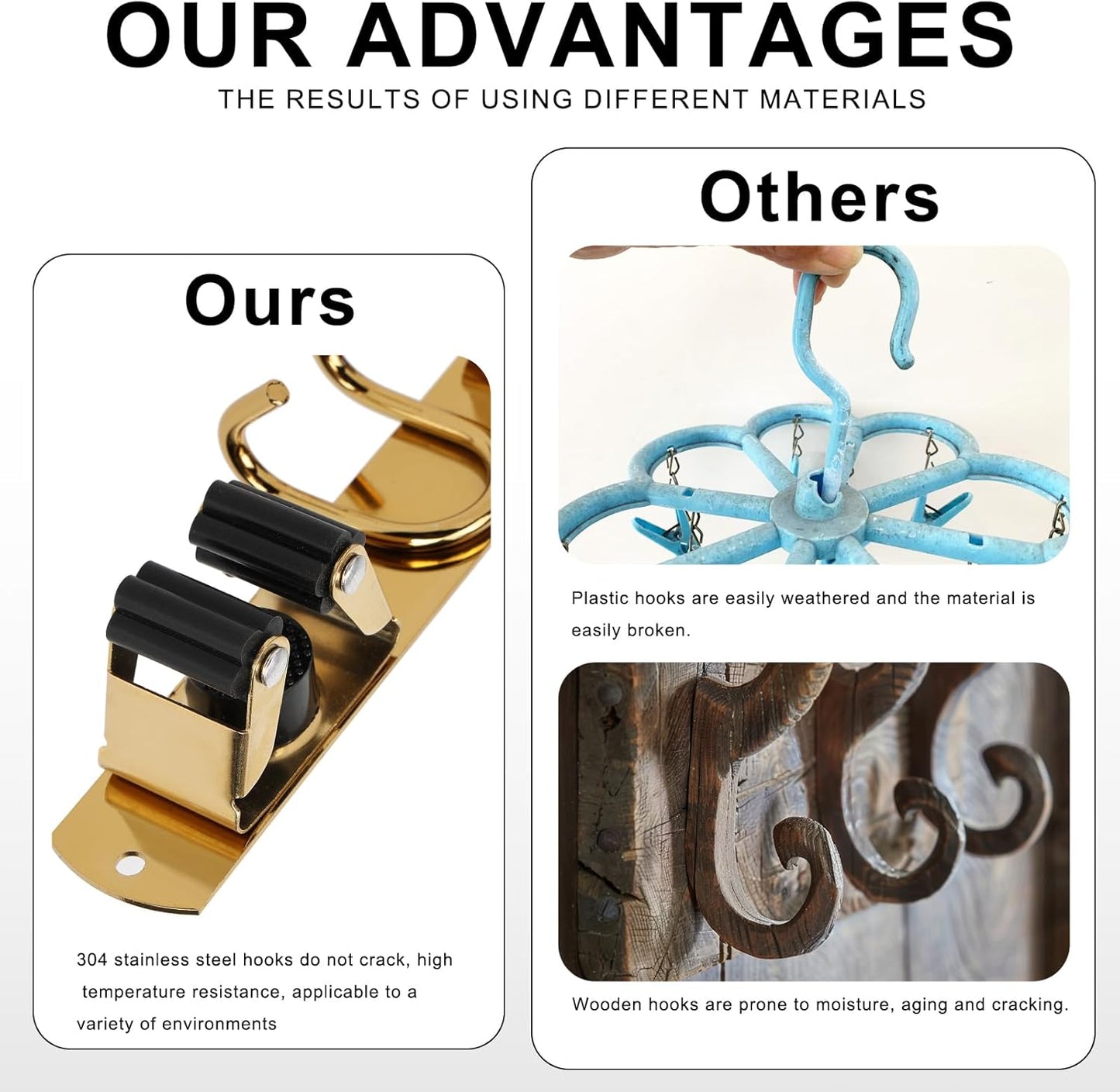 Skiennix Mop Broom Holder Wall Mount - Gold Stainless Steel Organizer with 4 Slots & 6 Hooks
