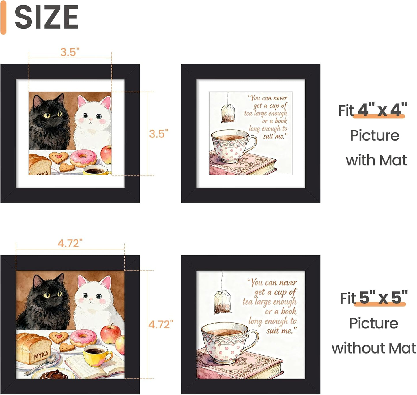 Upsimples 5x5 Picture Frame - Display 4x4 or 5x5 Photos | Black Wall Hanging Frame, 1 Pack