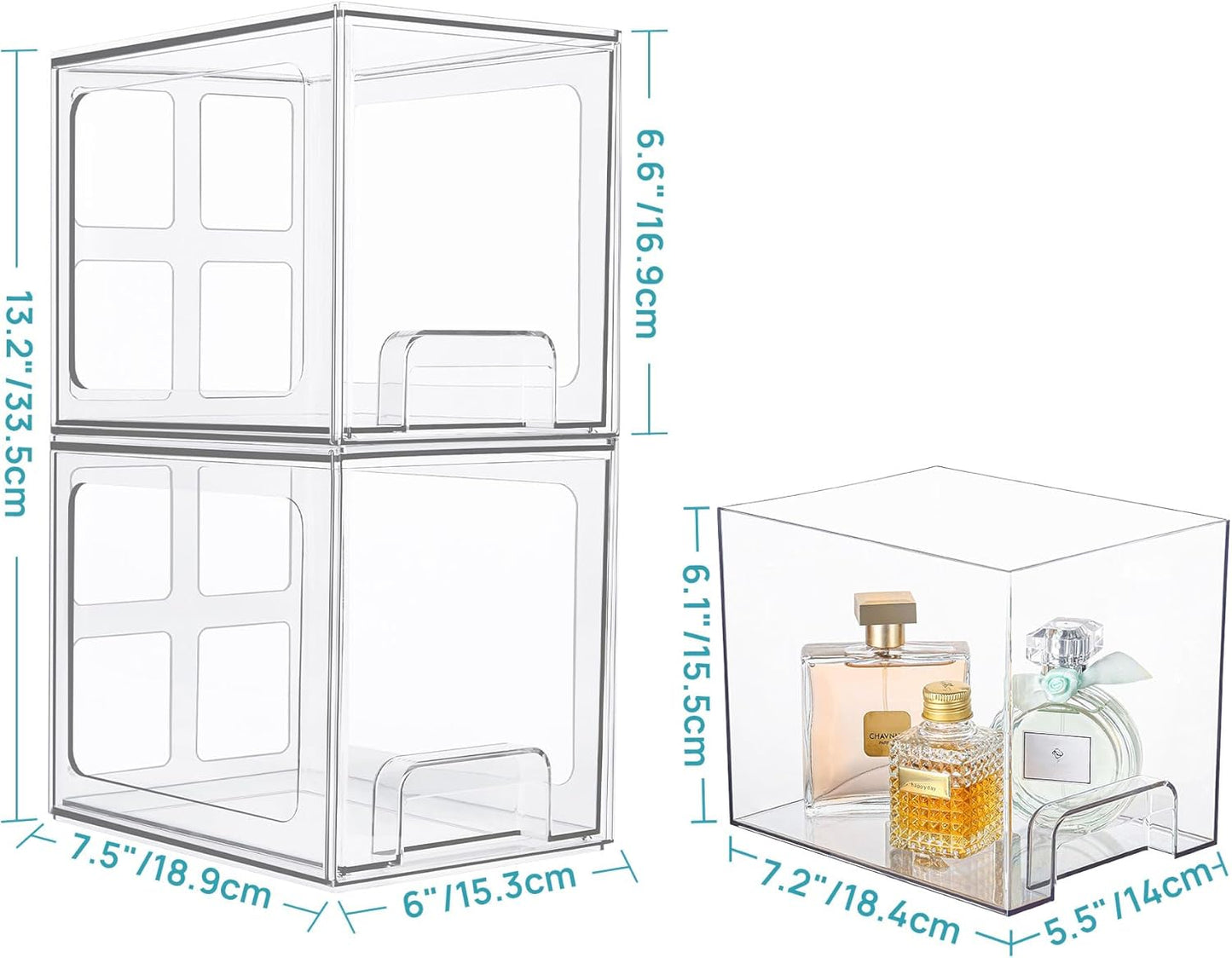 Vtopmart Stackable Storage Drawers - 4 Pack Clear Acrylic Organizers for Bathroom & Kitchen | 6.6'' Tall