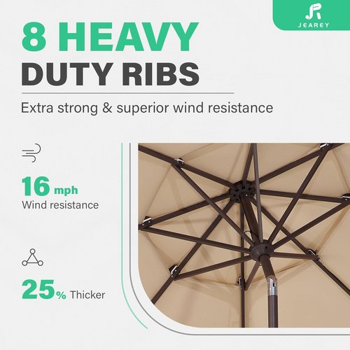 JEAREY 9FT Patio Umbrella - 3 Tier Outdoor Market Umbrella with UV Protection & Push Button Tilt - Beige