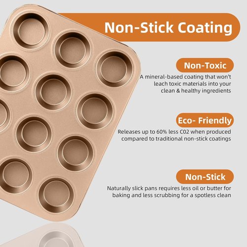 Champagne 11-Piece Nonstick Baking Pans Set | Professional Grade Carbon Steel Bakeware, Dishwasher Safe, Oven Safe to 450°F