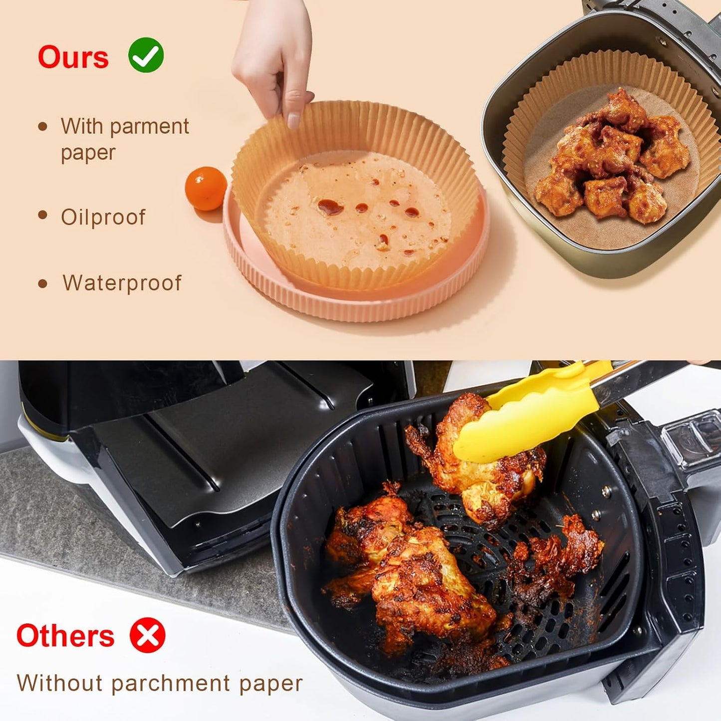 Skiennix Air Fryer Liners - 100PCS Non-Stick Parchment Paper, 6.3 Inch Round for 2-5QT Air Fryers | Baking & Roasting