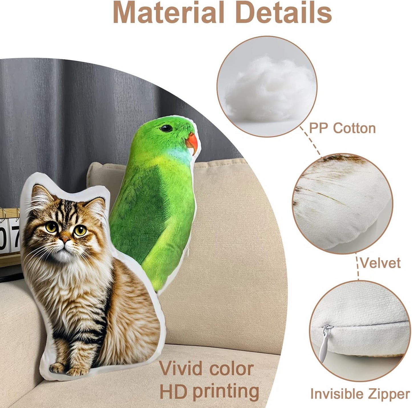 Skiennix Custom Pet Pillow - Personalized Photo Dog & Cat Face Shaped Stuffed Animal | 14" Memorial Gift
