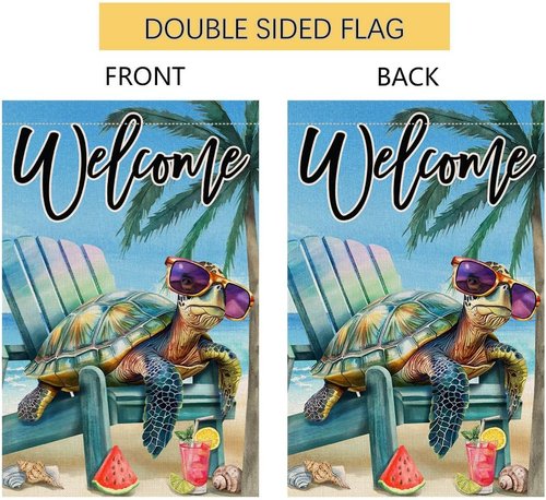 BLKWHT Garden Flag - Summer Beach Sea Turtle Design | Double-Sided 12x18 Burlap Flag for Outdoor Decor