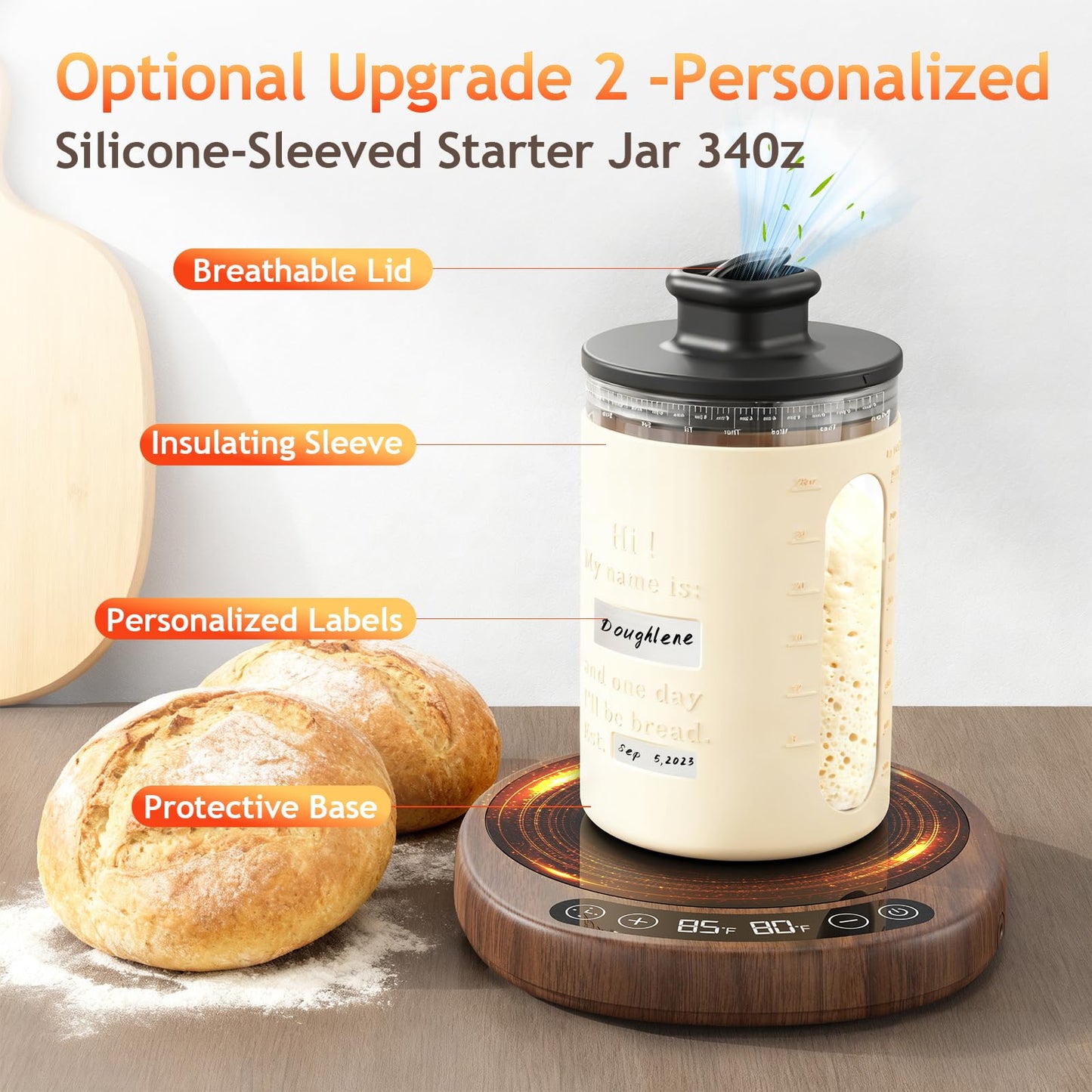Pakusane SourKeeper, Larger 2-in-1 Sourdough Starter Warmer Pro - 2026 Upgrade Larger Heating Plate, Dough Temp Probe, 1°F Control (70–110°F), 24H Timer, Real-Time Monitoring Walnut,6.5inch
