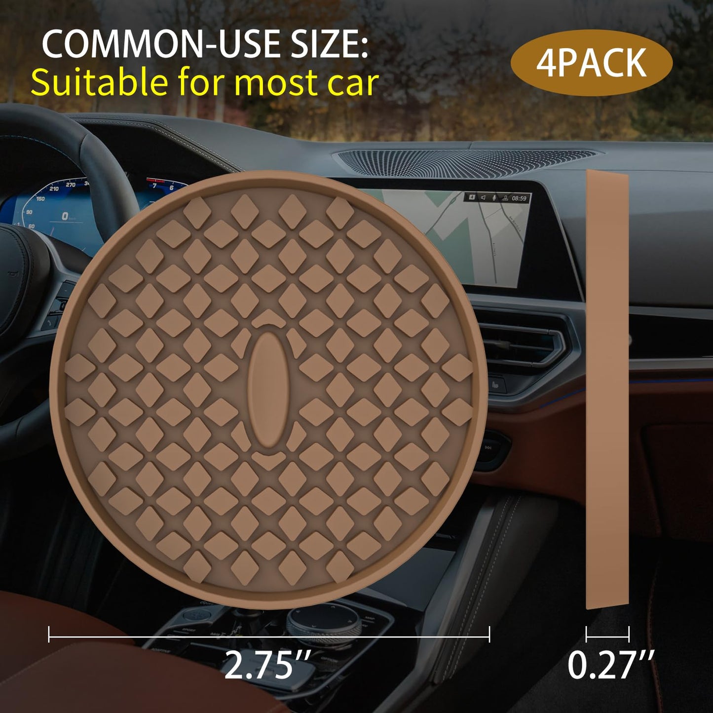 ME.FAN Car Cup Coasters [4 Pack] Silicone Car Coasters/Cup Mats, Non-Slip Recessed Car Interior Accessories Coffee