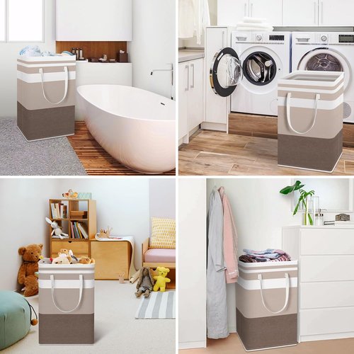 HomeHacks Large Waterproof Laundry Basket - Collapsible Tall Hamper with Extended Handles | Brown, 88L