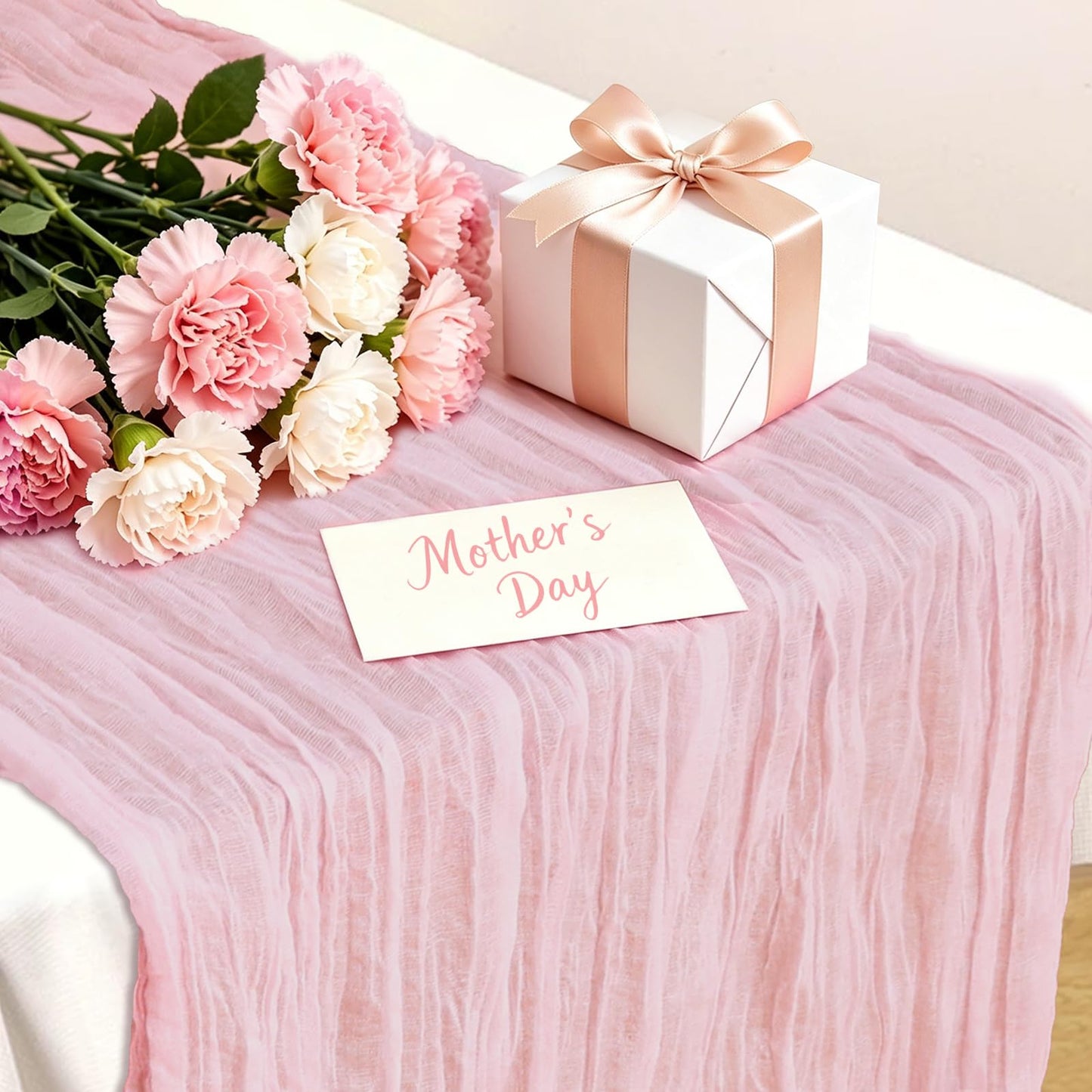 Pink Table Runner, 10 Ft Spring Table Runner, Gauze Rustic Cheesecloth Table Runners for Wedding, Party, Baby & Bridal Shower, 120 in Boho Table Runners for Easter, Mother's Day