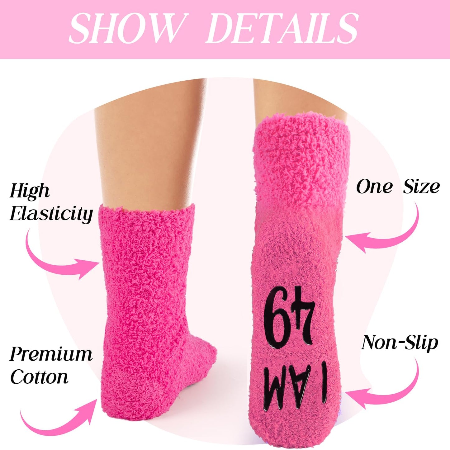 Bebila Birthday Gifts for Women Funny Socks for 30 40 50 60 70 Year Old Woman Birthday Gifts for Mom Sister Wife Friends (US, Alpha, One Size, Regular, Regular, I Am 50 Dark Pink)