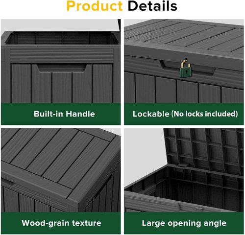 EasyUp Outdoor Storage Box - 45 Gallon Waterproof & UV Resistant | Lockable Resin Deck Box for Garden Tools & Cushions - Black