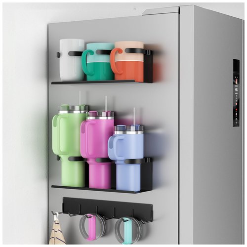 Brippo Strong Magnetic Cup Holder for Stanley 20/30/40 oz, Tumbler Organizer with Lid Rack for Fridge, up to 10 lbs, Kitchen Cabinet Storage for Stanley, Mug Cup Accessories