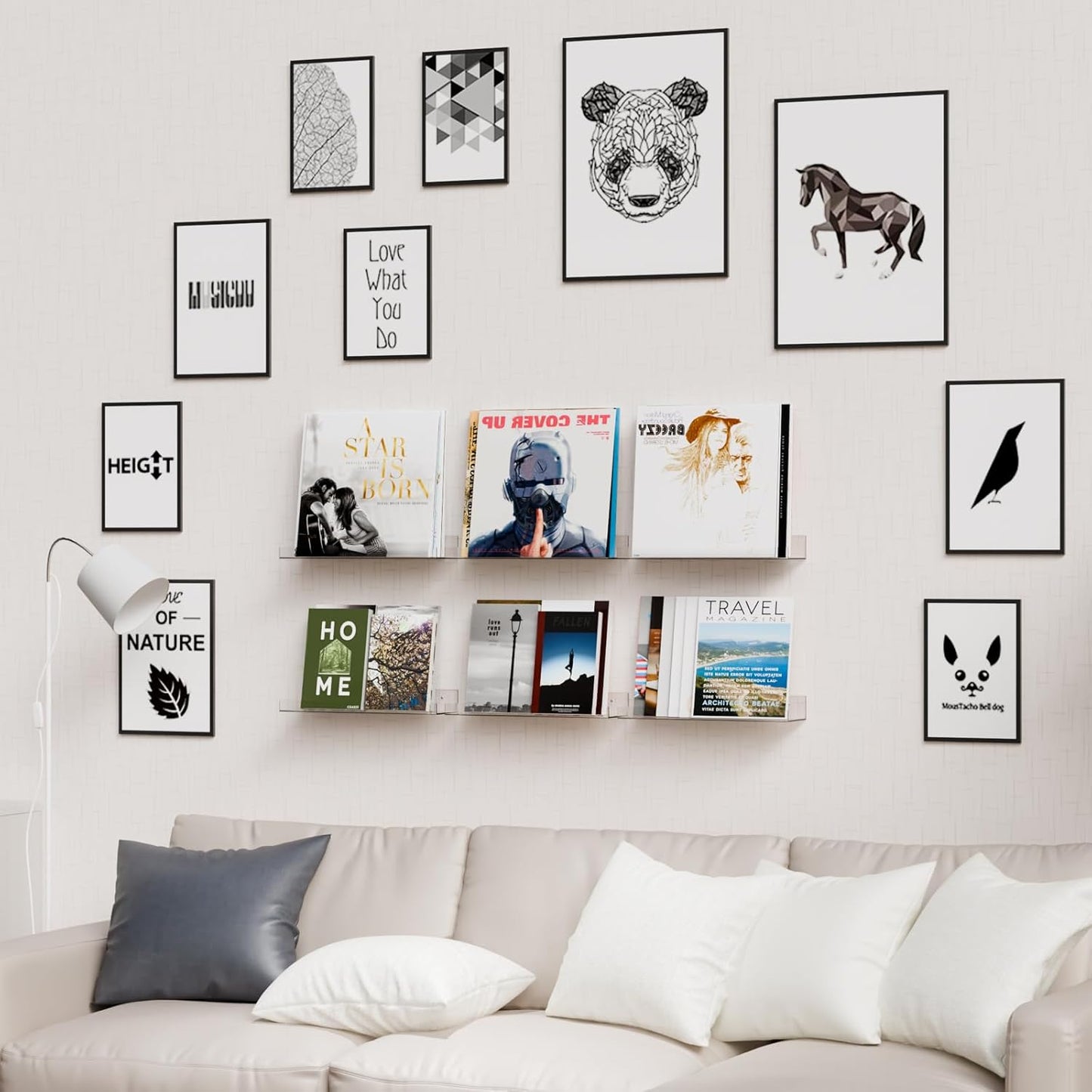 Skiennix 15-Inch Clear Acrylic Floating Shelves - No Drill, Renter-Friendly Wall Display for Bathroom & Kids Room