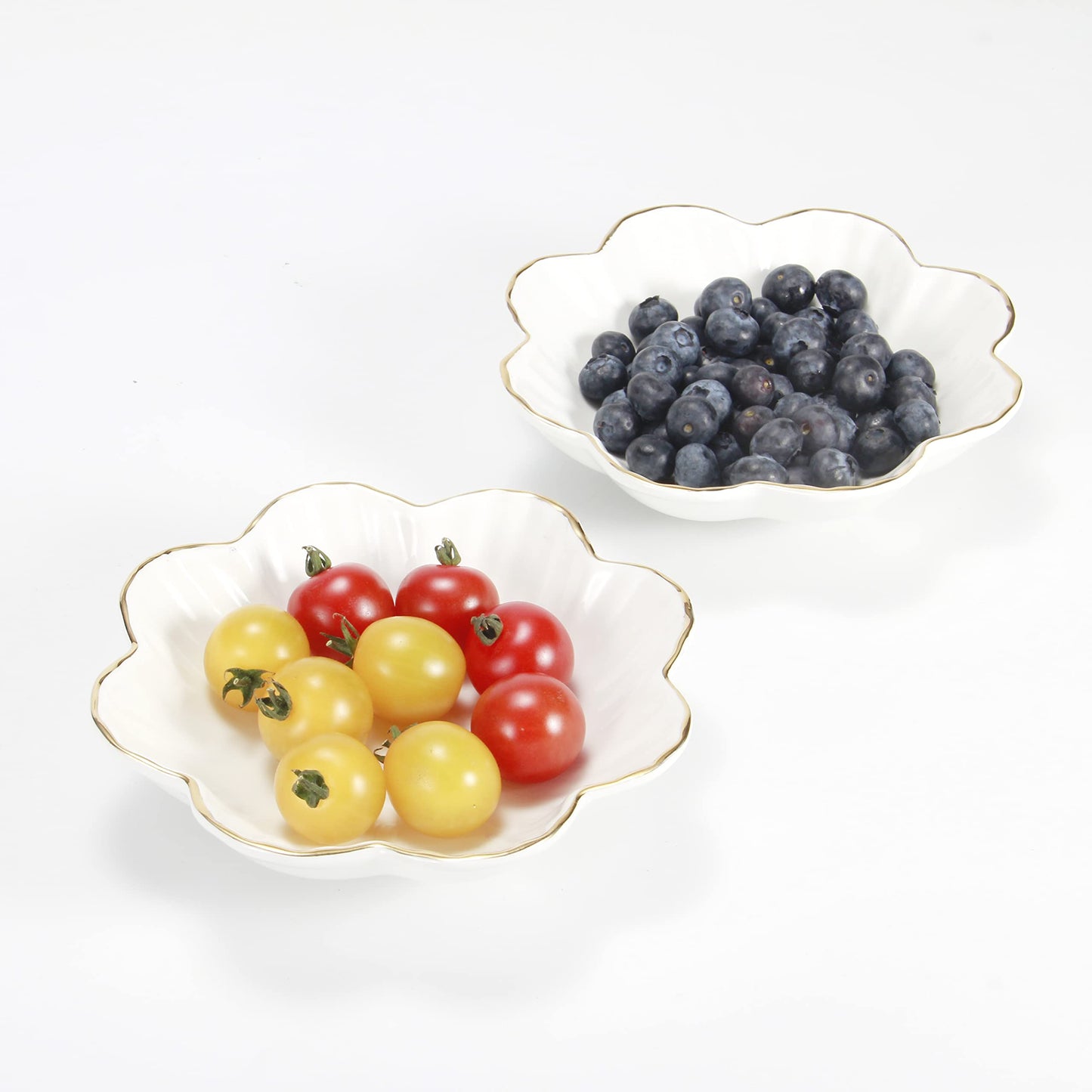 HOKMOKQOK Porcelain Serving Dish,Ceramics Flower Relish Tray with Metallic Rim,Serving Bowls for Wedding,Party Perfect for Small Cereal, Pasta, Salad, Candy and Snacks White 6.6 inch (6.6 inch)