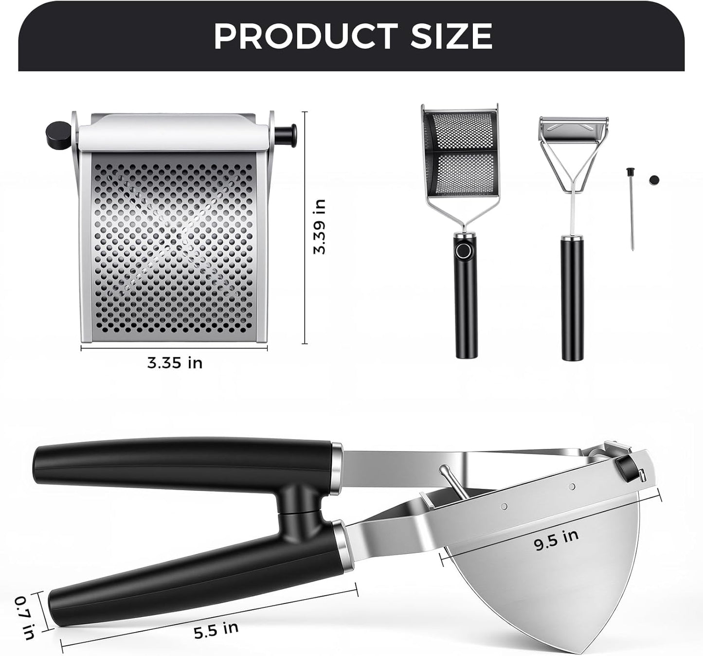 LHS Potato Ricer - Upgraded Stainless Steel Masher for Heavy Duty Home & Commercial Use