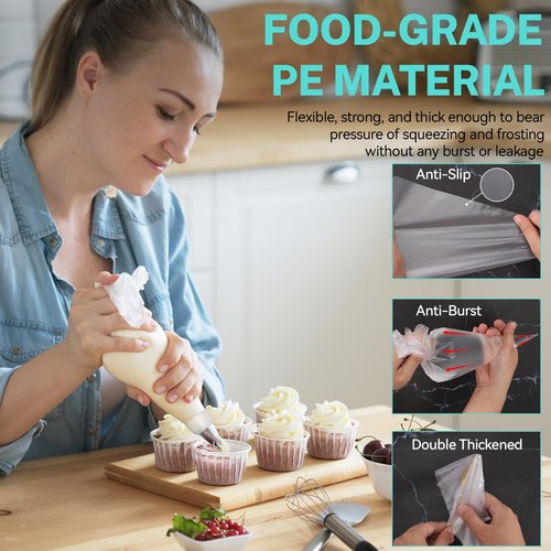 HOTEC Piping Bags and Tips Set, 120 Pcs Cake Decorating Kit with 100pcs 12 Inch Disposable Pastry Bags, 1 Reusable Piping Bags, 12 Piping Tips, 3 Cake Scraper, 2 Couplers, 2 Bag Ties, Baking Supplies
