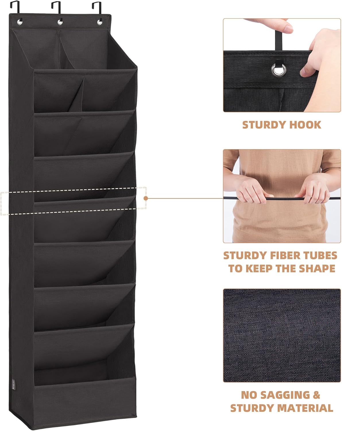 Storage Maniac Over The Door Shoe Organizer - Heavy-Duty Hanging Rack with Large Deep Pockets | Black, 1 Pack