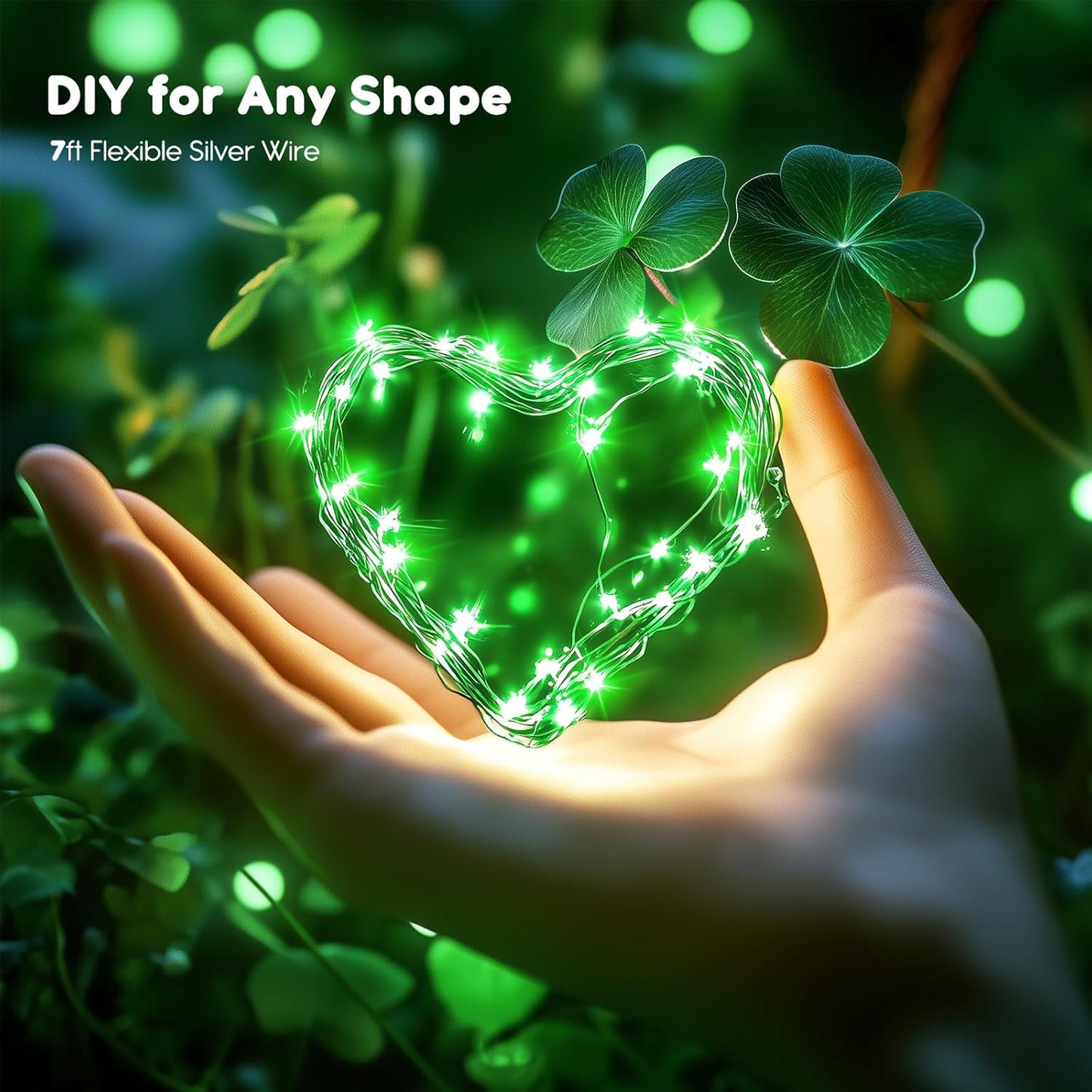 Minetom 6 Pack Fairy Lights - 7ft Battery Operated Waterproof Silver Wire LED String Lights for St. Patrick's Day Decor | Green