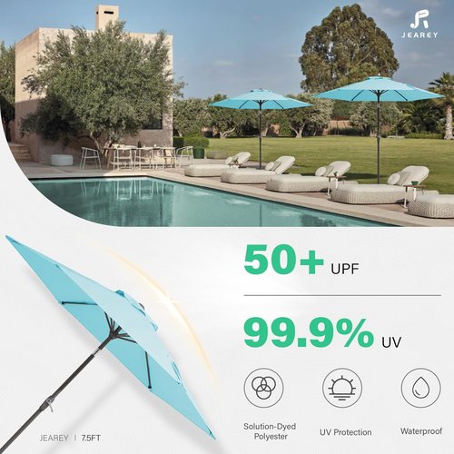 JEAREY 7.5FT Patio Umbrella - Outdoor Market Umbrella with Tilt & Crank - Baby Blue for Garden & Pool