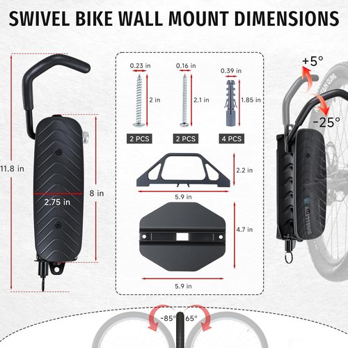 BYHUME Bike Rack - Space-Saving Vertical Wall Mount with 150° Swivel | Holds Up to 66lbs, Easy Install, 2 Pack