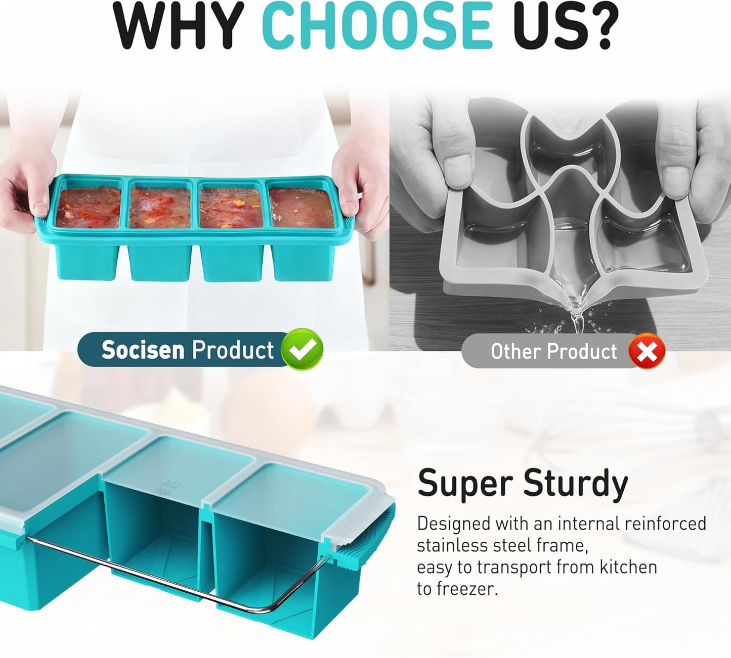 Skiennix Silicone Freezer Tray - Steel Reinforced Lid for Soup & Leftovers | Meal Prep Container