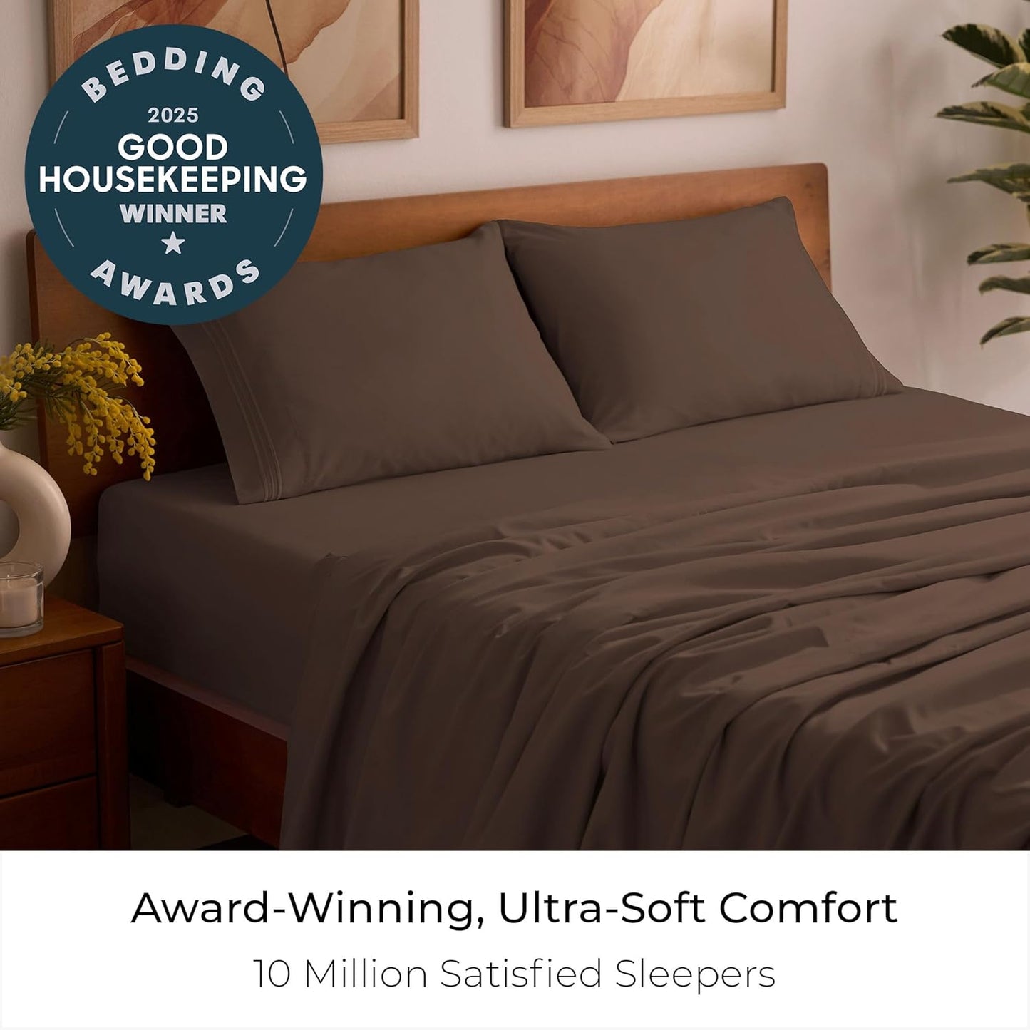 Mellanni Full Sheets Set - 4 PC Hotel Luxury Bedding | Extra Soft, Cooling, Wrinkle-Resistant (Brown)