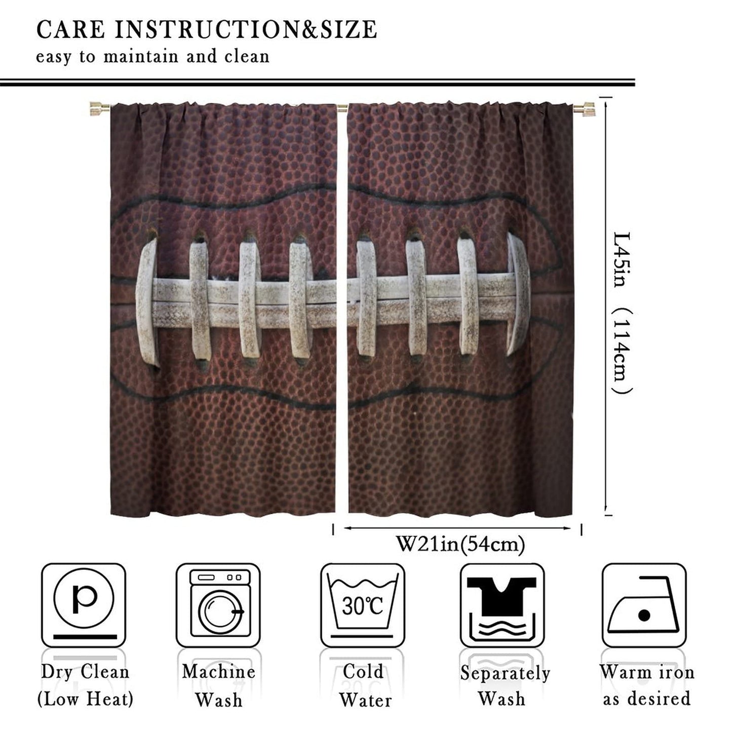 JESTRONRY American Football Blackout Curtain,Rugby Football Traditional Sport Close Up Window Treatments Curtains for Boys Kids Teens Men Bedroom Living Room Home Decor W42xL45in