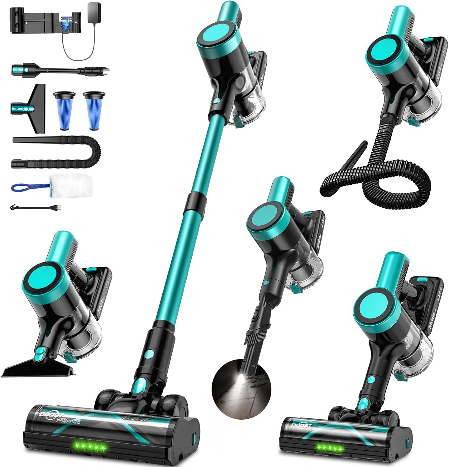 Skiennix Cordless Vacuum Cleaner - 10-in-1 Versatile Design with 55 Minutes Runtime & LED Display | Cyan
