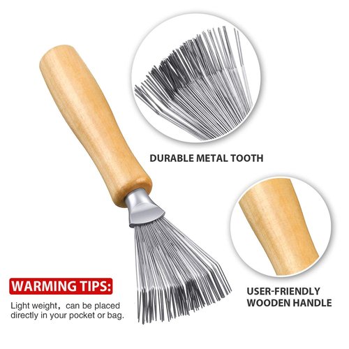 Boao Hair Brush Cleaning Tool - Mini Comb for Dust Removal | Polished Wooden Handle, 2 Pieces