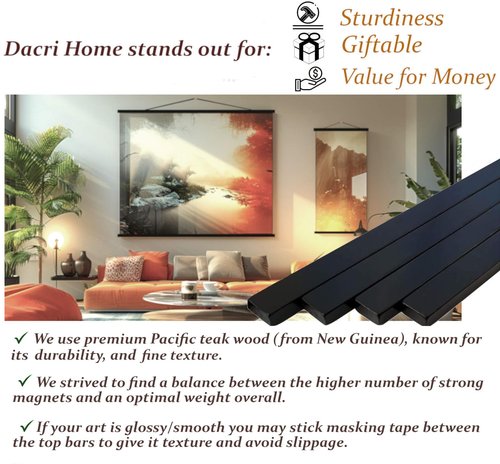 DACRI HOME 52" Magnetic Poster Hanger Frame - Sturdy Teak Wood Poster Frame 52x20 52x32 52x36, Strong Magnets for Easy Hanging Map Picture Canvas Print Scroll Wall Art (52 Inch, Black)