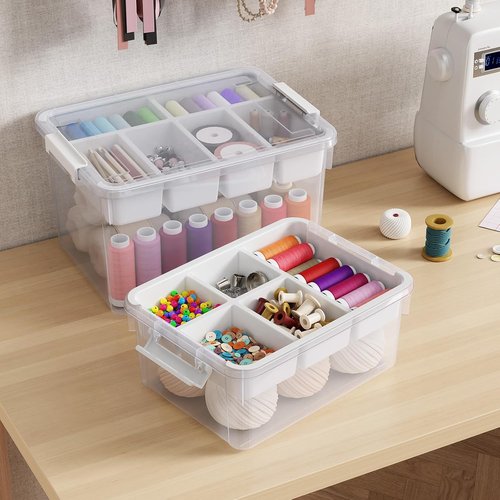 40Qt Clear Plastic Storage Bins by [Brand Name] - Stackable Organizers with Lids & Dividers | 2-Pack for Home, Crafts & Car