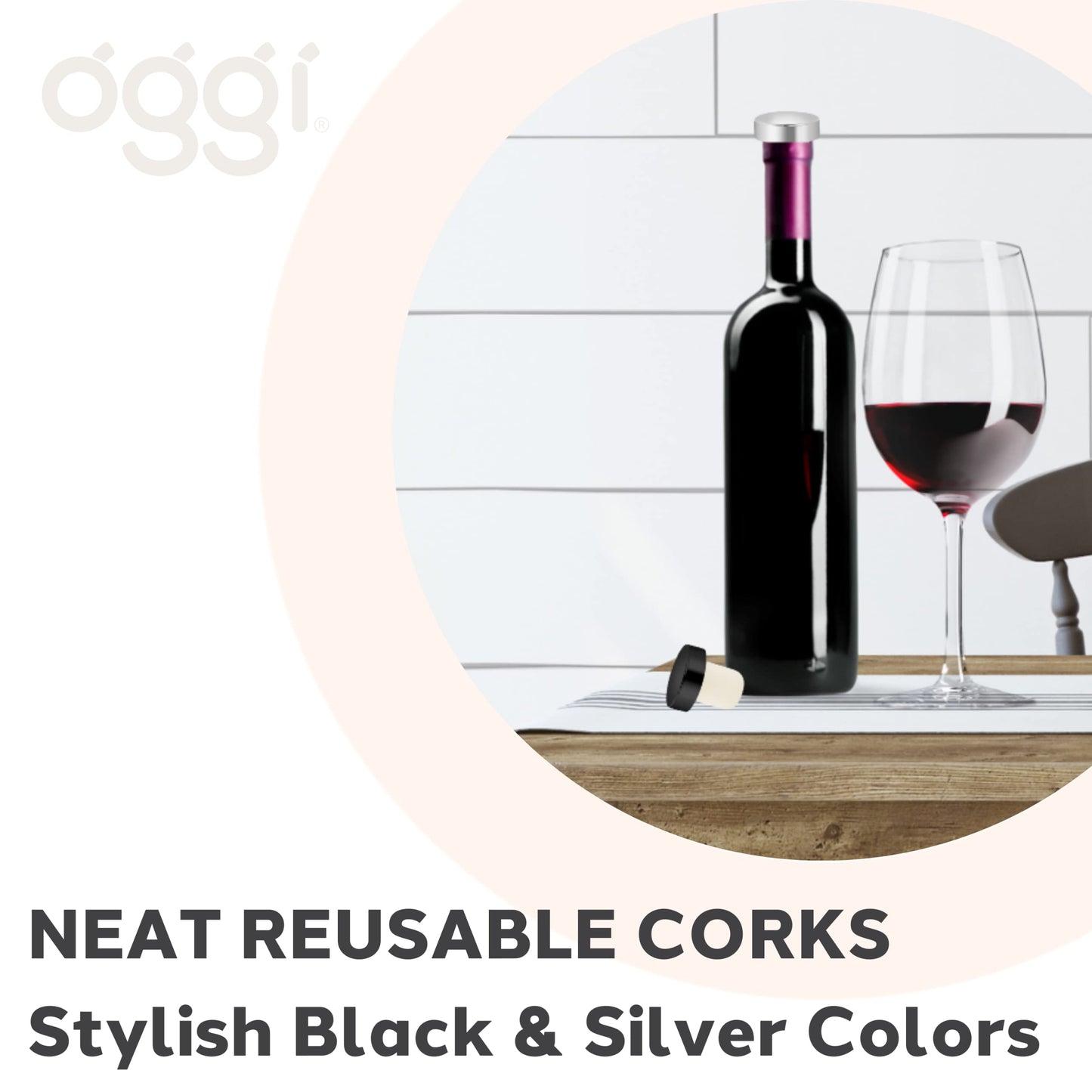 OGGI T-shaped Wine Corks, 2-pc Set, Reusable & Low Profile for Wine & Beer Bottles DIY Craft (Black, Silver)