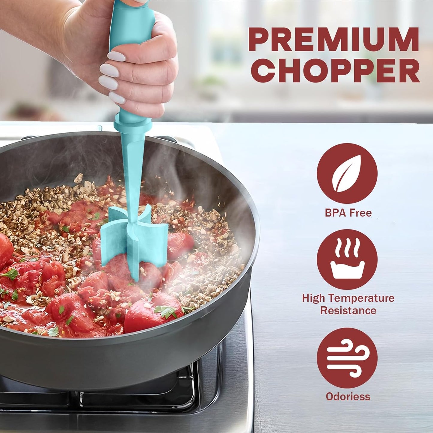 Meat Chopper - Skiennix Premium Heat Resistant Hamburger Smasher for Ground Beef & Turkey - Aqua
