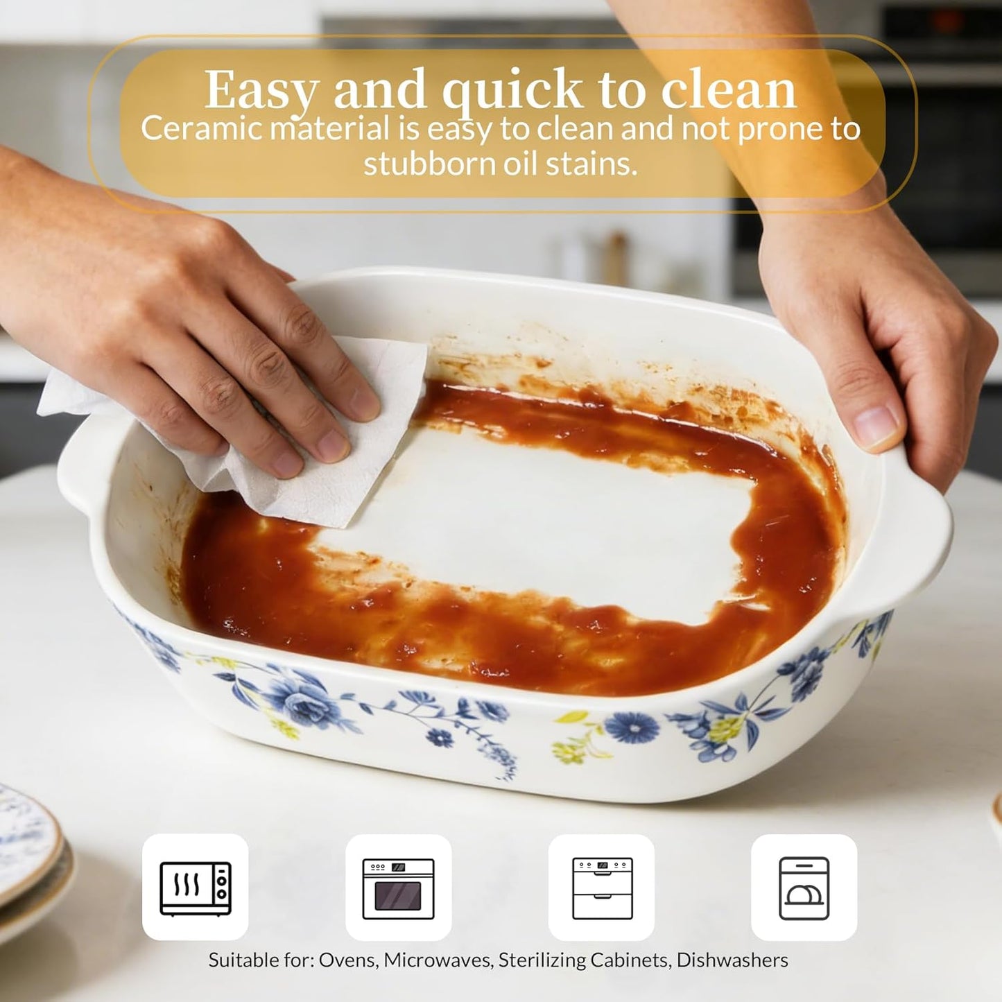 Skiennix Ceramic Casserole Dish Set - 4-Piece Bakeware with Lids | Oven & Microwave Safe, 13x8 & 9x6 Inch