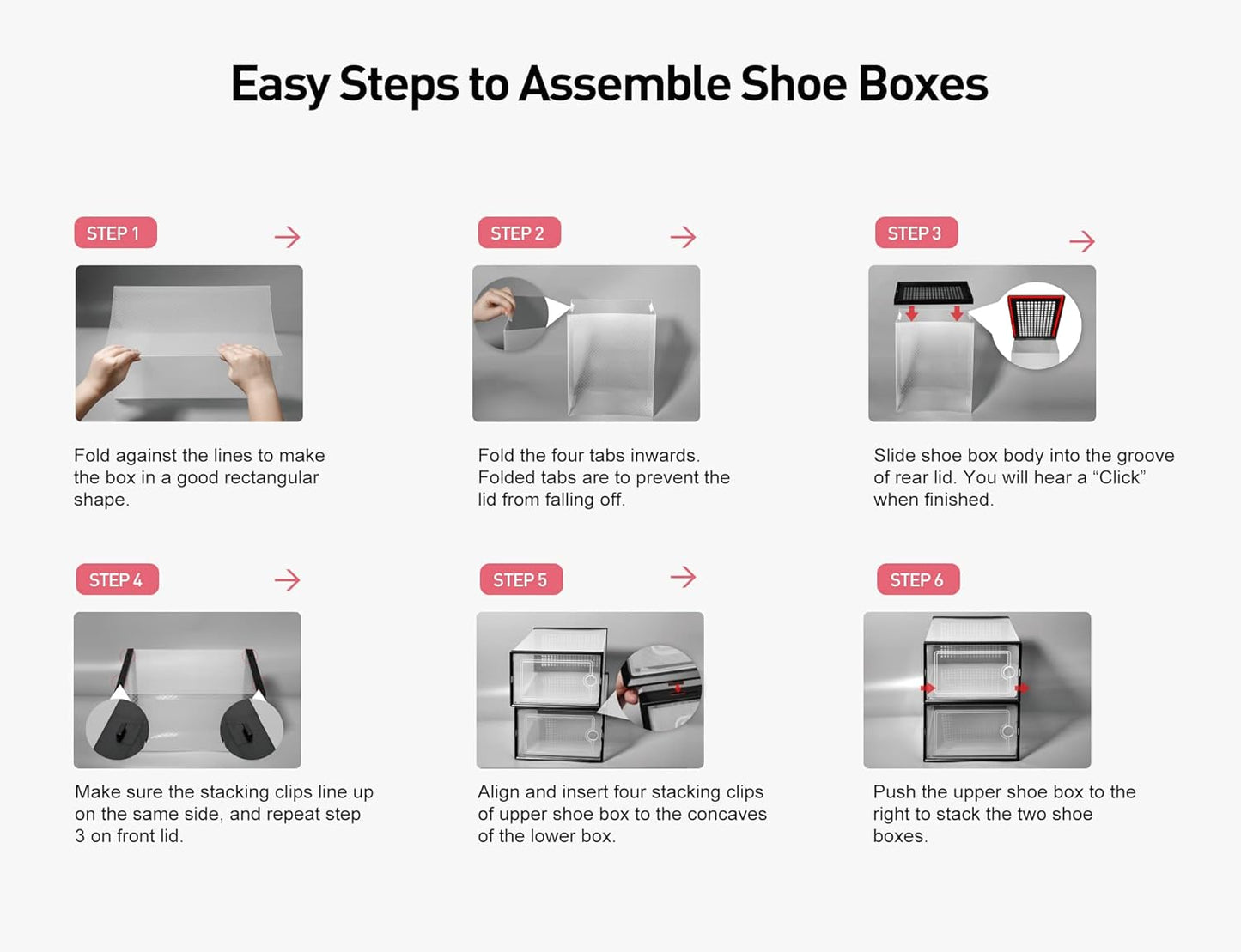 Kuject X-Large Shoe Storage Boxes - Clear Plastic Stackable Organizers | 12 Pack for Sneakers & Toys - Pink