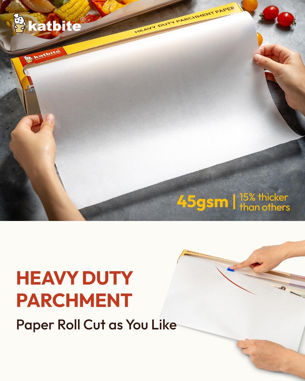 Katbite Heavy Duty Parchment Paper Roll - 12 In x 524 Ft Non-Stick Baking Paper for Cooking & Grilling