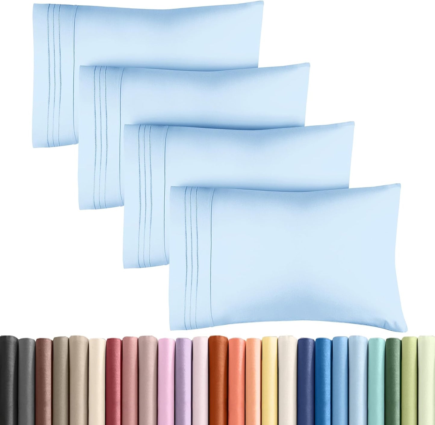 King Pillow Cases by Luxurious Home - Ultra Soft Hotel Quality - Wrinkle-Free & Stain Resistant - Light Blue, Set of 4