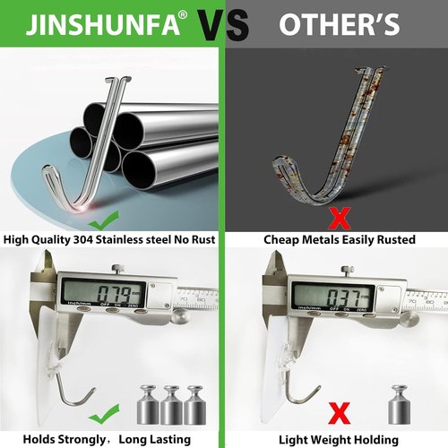 JINSHUNFA Heavy Duty Adhesive Wall Hooks - 13LB No Drill Waterproof Hooks for Bathroom & Kitchen | 8 Pack
