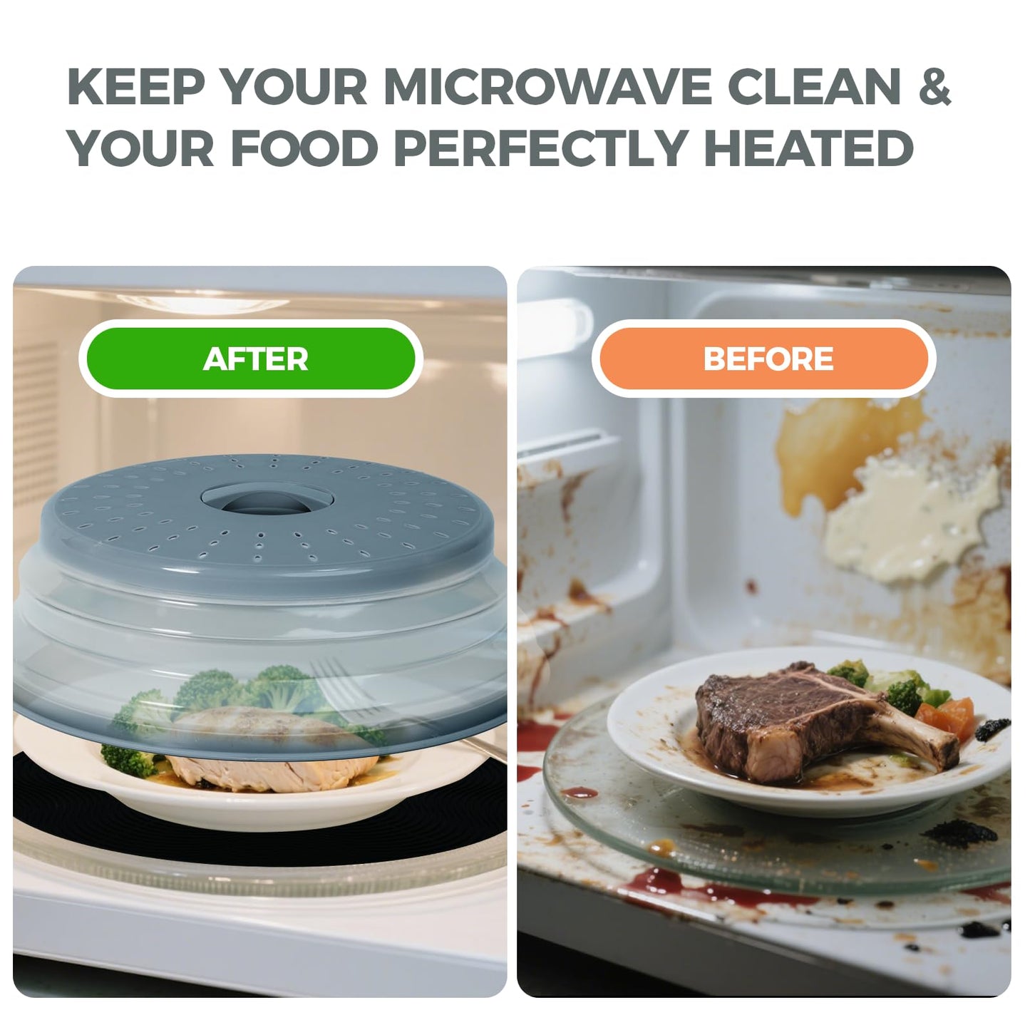 MAGJIUKE 12" Large Microwave Splatter Cover & Silicone Mat, Foldable Food Cover and Raised Handle, BPA-Free Splatter Guard Lid, Multi-Purpose Heat-Resistant Mat for Pots,and Kitchen
