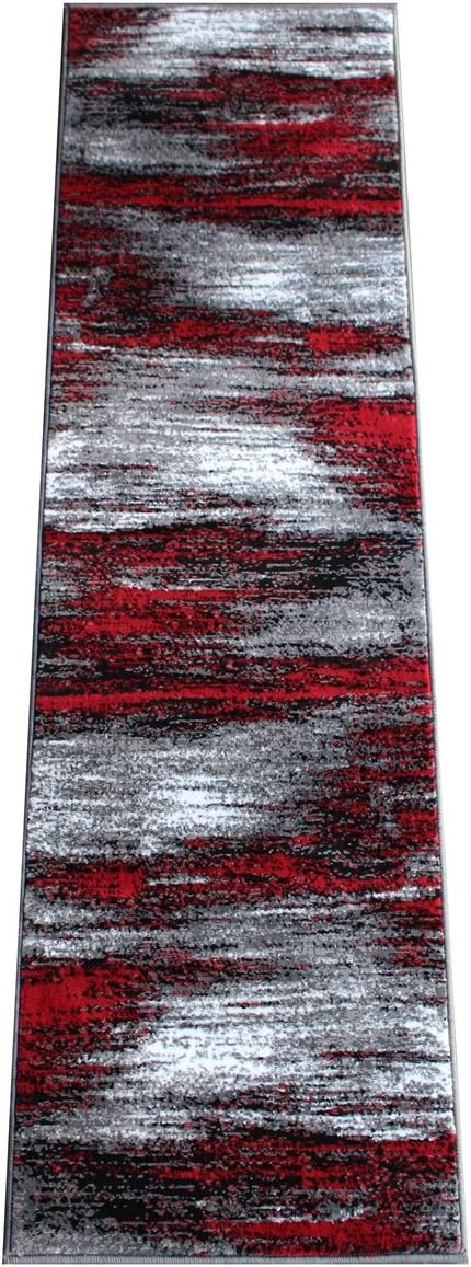 Masada Rugs, Modern Contemporary Runner Area Rug, Red Grey Black (2 Feet X 7 Feet)