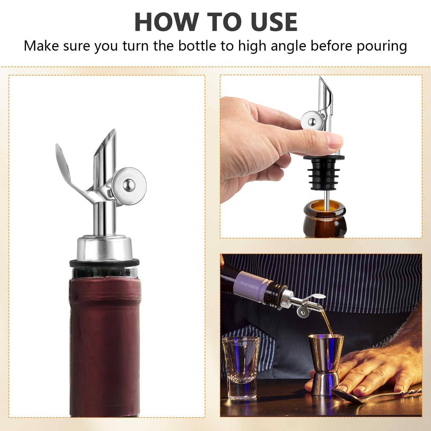KoMvzyl 12 Pcs Weighted Stainless Steel Liquor Bottle Pourers Auto Flip Olive Oil Dispenser Spout Balsamic Alcohol Pourer Spouts