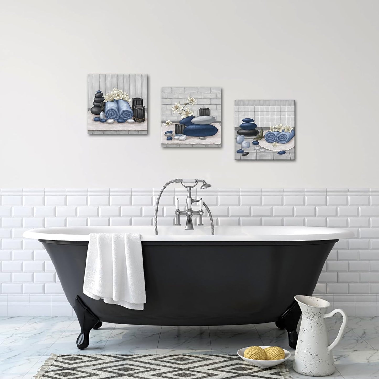 RnnJoile Spa Canvas Wall Art - Zen Stone Orchid Painting for Bathroom | Framed 12"x12" Still Life Decor