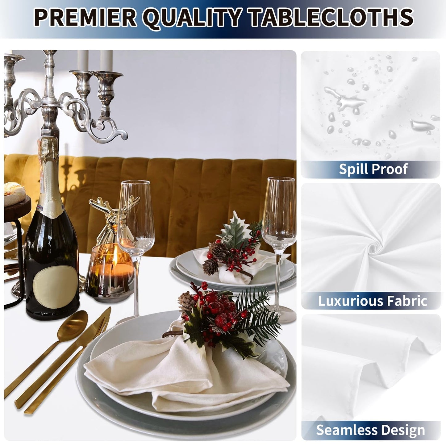 PureFit 6 Pack Rectangle White Table Cloths 60 x 102 Inch for 6Ft Tables, Stain and Wrinkle Resistant Table Linens for Home Use, Wedding, Party, Banquet and Camping