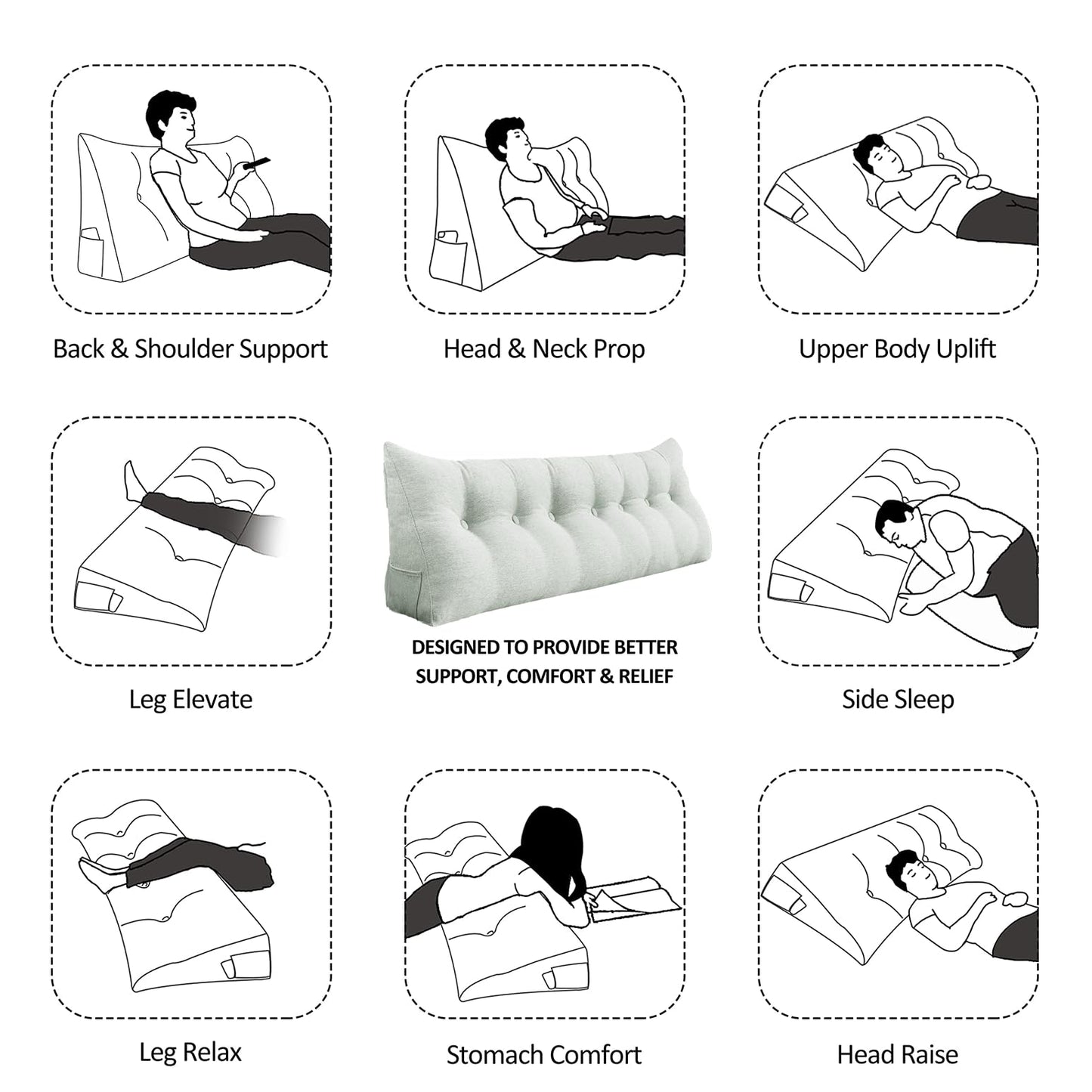 YXCSELL Small Wedge Pillow Headboard Reading Pillow for Sitting Up in Bed Adult Backrest Triangle Bolster Pillow for Couch Daybed Cushion Lumbar Body Support Leg Positioning（Gray, Small）