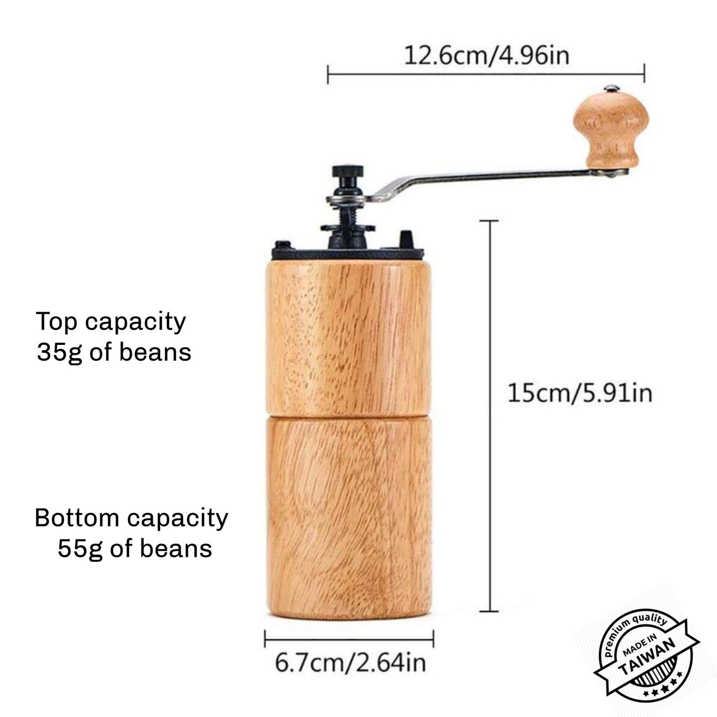 AKIRAKOKI Manual Coffee Bean Grinder Wooden Mill with Cast Iron Burr, Large Capacity Hand Crank, Portable Travel Camping Adjustable (light)