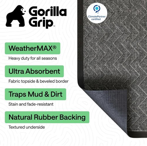 GORILLA GRIP Waterproof All-Season WeatherMAX Doormat - Durable Natural Rubber, 72x24, Easy Clean Indoor/Outdoor Mat