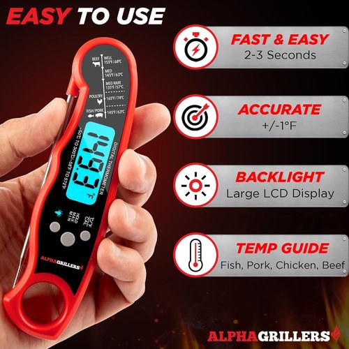 Alpha Grillers Instant Read Meat Thermometer - Accurate Cooking Tool with Meat Shredder Claws