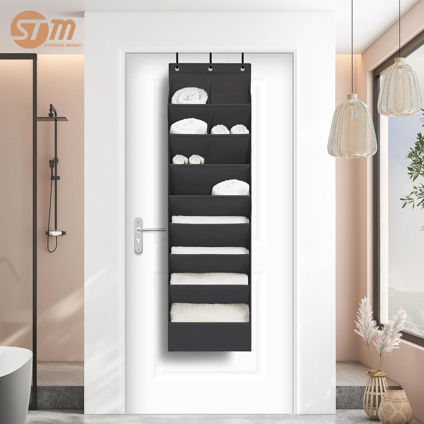 Storage Maniac Over The Door Shoe Organizer - Heavy-Duty Hanging Rack with Large Deep Pockets | Black, 1 Pack