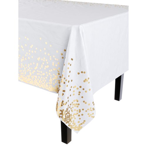 Exquisite 12-Pack Premium Plastic Tablecloth Black & Gold Dot Rectangular Plastic Tablecloth - 54x108 Inch, Pack of 12