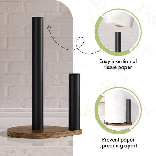 Atoping Kitchen Paper Towel Holder, Brown Paper Towel Holder Countertop, Paper Towel Roll Holder, Waterproof, Anti-Slip, Quick Assembly, Wooden Paper Towel Holder for Kitchen